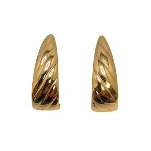 Monet Vintage Signed Gold-tone Teardrop Oval Textured Hoop Clip-on Earrings